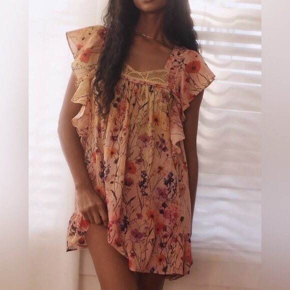 NWT Size S - Anthropologie 100% Cotton Floral Mini Dress (Adjustable armpit tie) - Picture 3 of 14